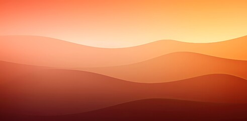 Abstract warm gradient landscape with soft flowing curves and layered mountain silhouettes at sunset