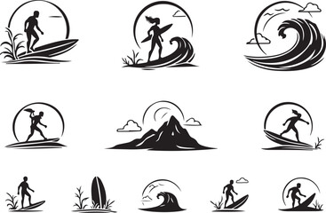 Dynamic surfers catch waves and conquer mountains in cool silhouette designs