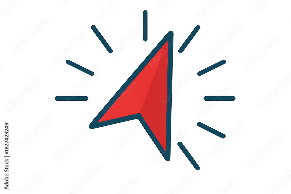 Poster glowing red cursor casting luminous rays, positioned against transparent backdrop, representing slee
