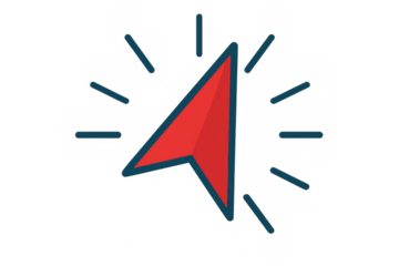 Glowing red cursor casting luminous rays, positioned against transparent backdrop, representing sleek digital interaction design