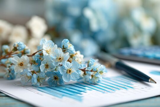 Light blue flowers and charts - Powered by Adobe