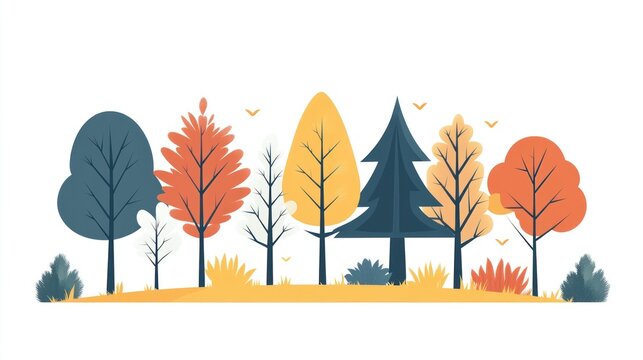 Autumn trees landscape, illustration, seasonal, nature, background, graphic design, autumnal, flat design