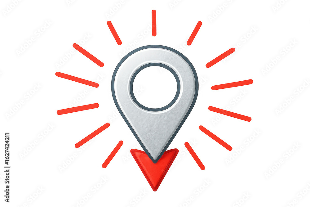 Poster location pin marking precise global position, transparent overlay highlighting geographical coordina