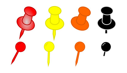 Colorful push pin set. Pushpin for notice paper or corkboard. Notice board pins. 3d  icon isolated on vector