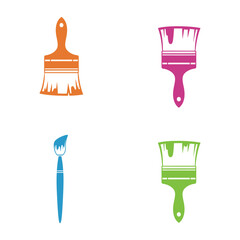 Four Colorful Paint Brushes with Dripping Paint on a White Background