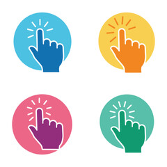 Colorful Hand Cursor Icons Pointing Upwards in Circular Frames for Web Design