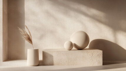 陶器とドライフラワーの静物構成：広告背景素材