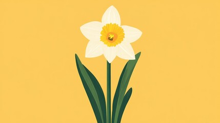 Spring Daffodil Illustration Against Yellow Background. Possible Use Stock photo for spring themes