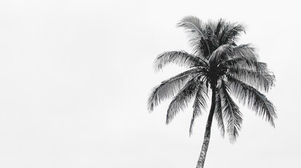 Single palm tree against a bright white sky