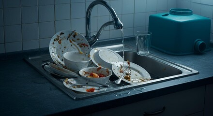 Dirty dishes in sink