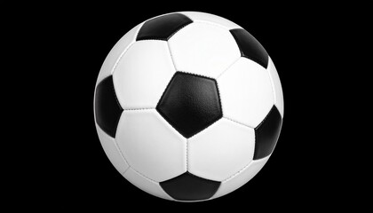 Classic black-and-white soccer ball isolated against a solid black background