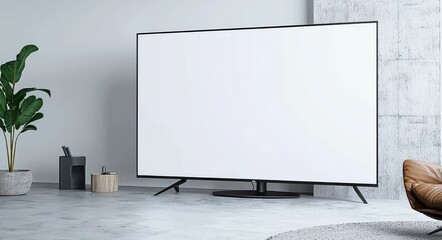 A bright, pale-colored electronic display screen enhances living spaces. 