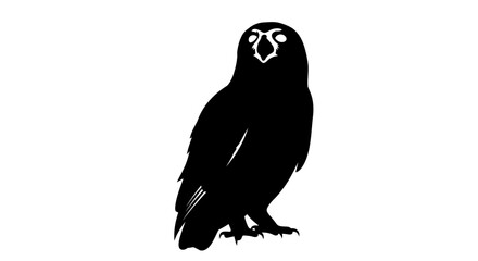 majestic silhouette of an owl: a striking black and white vector illustration isolated on transparent background, perfect for logo design, branding, or print projects.