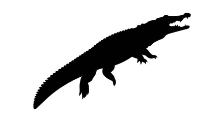 Obraz premium side profile silhouette of a leaping crocodile, isolated on transparent background: powerful vector illustration for design projects