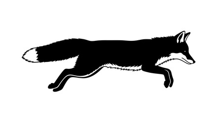 side profile of a running fox, vector silhouette isolated on transparent background: elegant, monochrome illustration for design projects