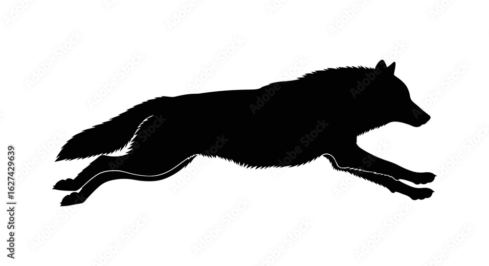 Poster side profile silhouette of a wolf in motion: a dynamic vector graphic isolated on transparent backgr