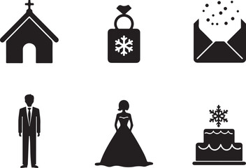 Fototapeta premium Wedding icons for invitations, ceremony, celebration, and romance