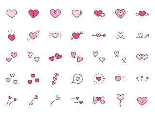 ハートのアイコンのベクターイラストセット。バレンタイン