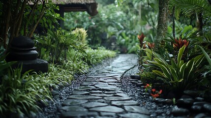 Lush tropical garden path