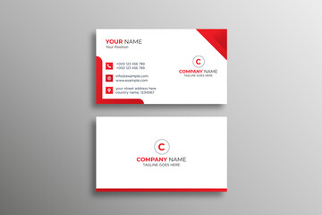 Creative red and white business card template – icon-focused layout for branding and marketing identity