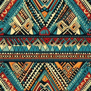 Colorful Geometric Pattern with Tribal Style Triangles and Lines