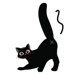 Black Cat Turning Back with Raised Tail Illustration Playful vector of a black cat looking back with upright tail, full of personality.
