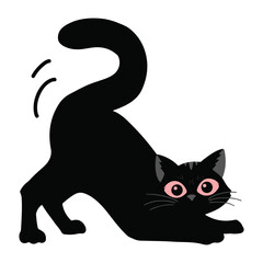 Curious Black Cat Crouching Vector Illustration Cute flat vector of black cat crouching and peeking playfully with wide eyes.