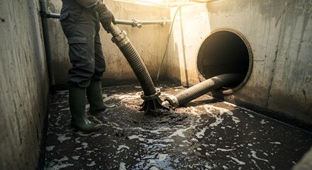 Sewer Worker Cleaning Septic Tank