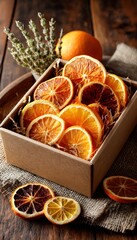 Dried orange slices in a box