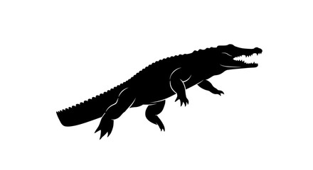 Obraz premium side profile of a powerful crocodile silhouette, isolated on transparent background: perfect for logos, branding, and wildlife designs