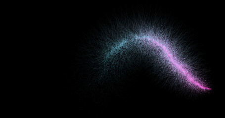 Magic Particle Trail. Shining Glitter Flicking Trail for Awards, Anniversary, New Year, Christmas, and Festival.Glowing wavy glitter trail particle.Glitter Particle Moving On Black Background.