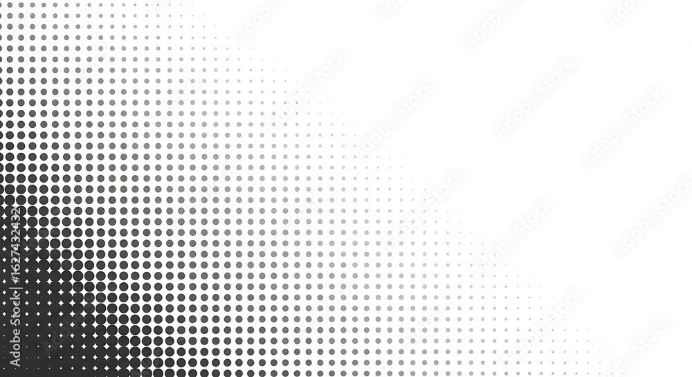 Poster halftone pattern fading from dark gray circles to white in a diagonal gradient design element