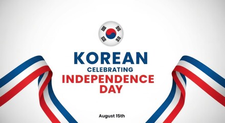 Celebration of korean independence day with national flag and ribbons on a white background design