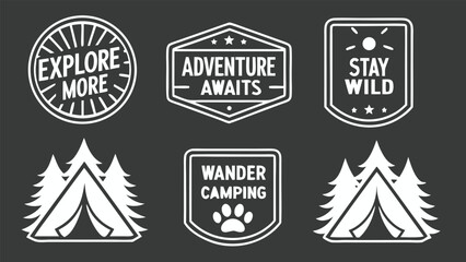 Vintage camping adventure emblems explore wander