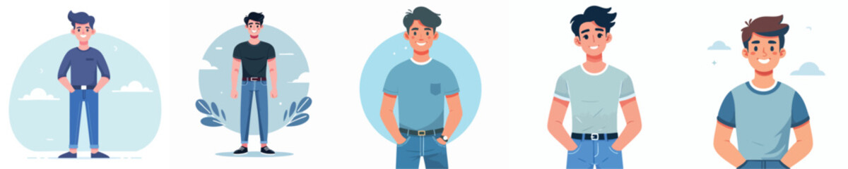 Young Casual Man Character – Friendly Standing Male Vector Illustration Set