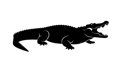 Fototapeta premium side profile of a powerful crocodile silhouette, isolated on a transparent background: a bold vector illustration for logos, designs, and branding projects