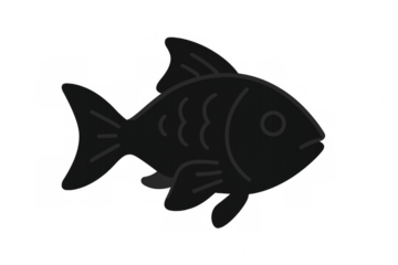 Black fish icon swimming freely, transparent background highlighting minimalist design for fishing, seafood graphic projects