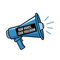 A blue megaphone icon representing freedom of speech and protest.