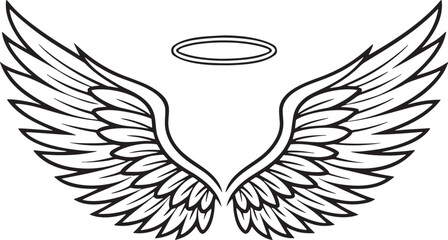 Black and white angel wings with halo bird wings flying