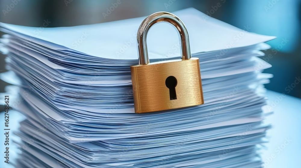 Poster visual representation of data security with a padlock.