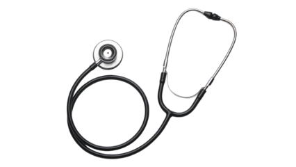 Professional stethoscope ready for diagnostic healthcare and medical consultations isolated on transparent background