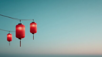 red chinese lanterns on blue sky background