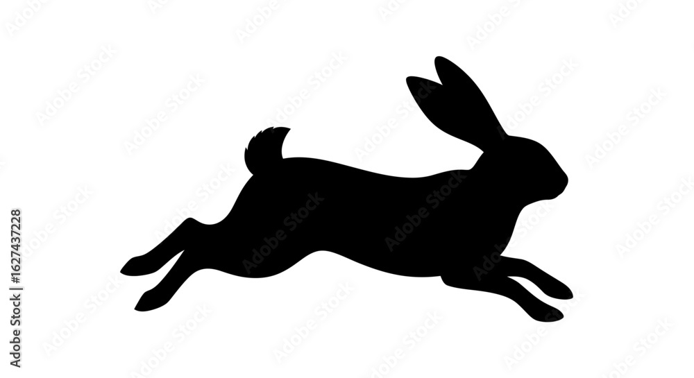 Poster side profile of a leaping hare silhouette, isolated on transparent background: a dynamic vector grap