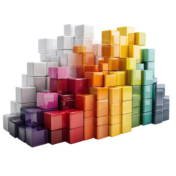 Abstract bar chart with 3D cubes - isolated white background --s 250
