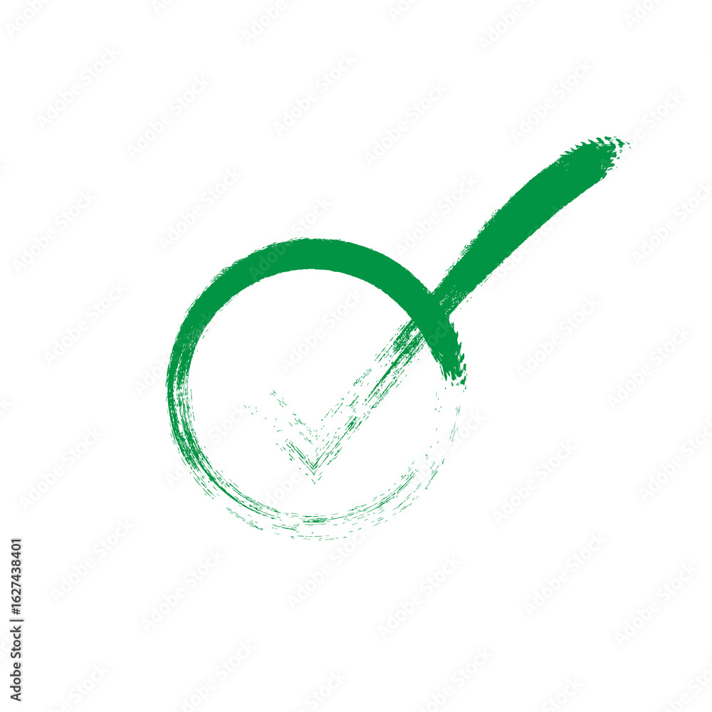 Poster a green check mark with a circle around it on a black background image view isolated on transparent 