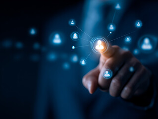 Fototapeta premium Person interacting with digital connections, symbolizing networking and mentorship