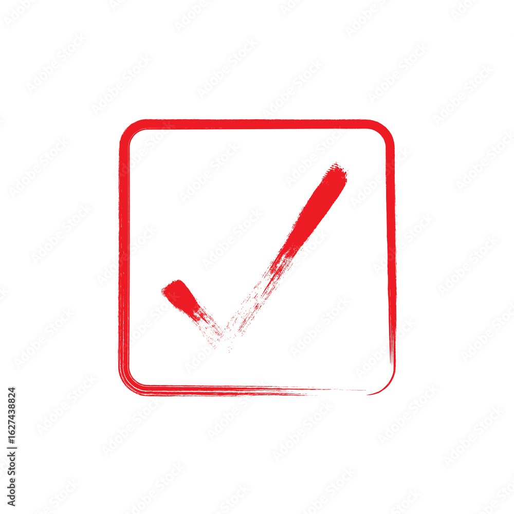 Poster a red check mark inside a square box with a black background illustration isolated on transparent ba