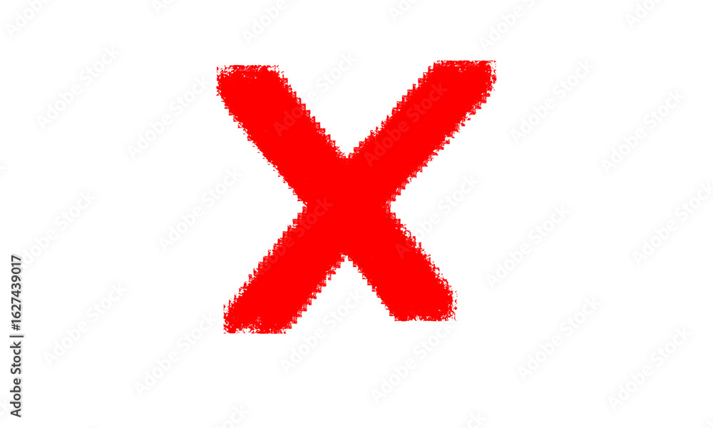 Poster a simple graphic of a red x mark against a black background in the center isolated on transparent ba