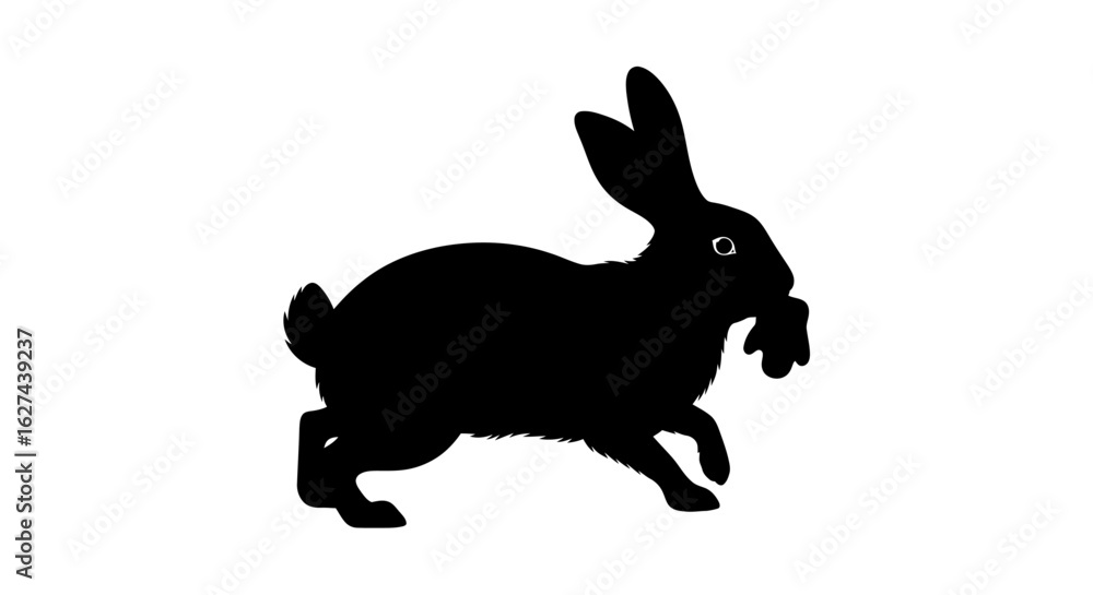 Poster side profile silhouette of a rabbit hopping, isolated on a transparent background: a versatile vecto