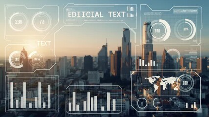 Futuristic City Dashboard - Data Overlay on Urban Skyline - Powered by Adobe